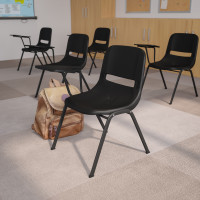 Flash Furniture Black Ergonomic Shell Chair with Right Handed Tablet Arm RUT-EO1-BK-RTAB-GG