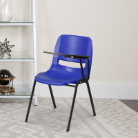 Flash Furniture Blue Ergonomic Shell Chair with Left Handed Tablet Arm RUT-EO1-BL-LTAB-GG