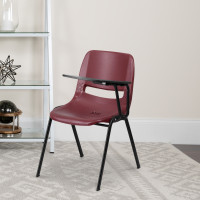 Flash Furniture Burgundy Ergonomic Shell Chair with Left Handed Tablet Arm RUT-EO1-BY-LTAB-GG