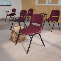 Flash Furniture Burgundy Ergonomic Shell Chair with Right Handed Tablet Arm RUT-EO1-BY-RTAB-GG