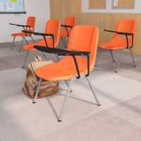 Flash Furniture RUT-EO1-OR-LTAB-GG Orange Ergonomic Shell Chair with Left Handed Flip-Up Tablet Arm