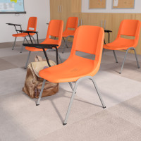 Flash Furniture RUT-EO1-OR-RTAB-GG Orange Ergonomic Shell Chair with Right Handed Flip-Up Tablet Arm