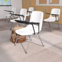 Flash Furniture RUT-EO1-WH-LTAB-GG White Ergonomic Shell Chair with Left Handed Flip-Up Tablet Arm