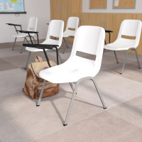 Flash Furniture RUT-EO1-WH-RTAB-GG White Ergonomic Shell Chair with Right Handed Flip-Up Tablet Arm