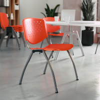 Flash Furniture RUT-F01A-OR-GG HERCULES Series 880 lb. Capacity Orange Plastic Stack Chair with Titanium Frame 
