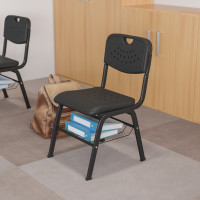 Flash Furniture Hercules Series 880 lb. Capacity Black Plastic Chair with Black Powder Coated Frame and Book Basket RUT-GK01-BK-BAS-GG