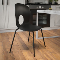 Flash Furniture Hercules Series 400 lb. Capacity Designer Black Plastic Stack Chair with Black Powder Coated Frame Finish RUT-NC258-BK-GG