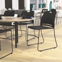 Flash Furniture RUT-NC499A-BK-GG HERCULES Series Commercial Grade 660 lb. Capacity Black Plastic Stack Chair with Black Powder Coated Sled Base Frame and Integrated Carrying Handle