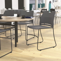 Flash Furniture RUT-NC499A-GY-GG HERCULES Series Commercial Grade 660 lb. Capacity Gray Plastic Stack Chair with Black Powder Coated Sled Base Frame and Integrated Carrying Handle