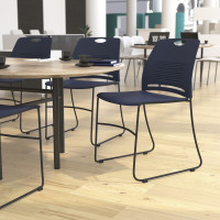 Flash Furniture RUT-NC499A-NAVY-GG HERCULES Series Commercial Grade 660 lb. Capacity Navy Plastic Stack Chair with Black Powder Coated Sled Base Frame and Integrated Carrying Handle