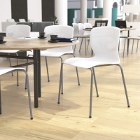 Flash Furniture RUT-NC618-WH-GG HERCULES Series Commercial Grade 770 lb. Capacity Ergonomic Stack Chair with Lumbar Support and Silver Steel Frame - White