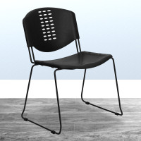 Flash Furniture Hercules Series 400 lb. Capacity Black Plastic Stack Chair with Black Powder Coated Frame Finish RUT-NF02-BK-GG