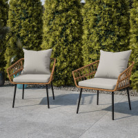 Flash Furniture SB-1960-CH-GY-GG Evin Set of 2 Boho Indoor/Outdoor Rope Rattan Wicker Patio Chairs with Gray All-Weather Cushions, Natural