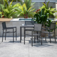 Flash Furniture SB-A268C4-T-BK-GG Harris 5 Piece Commercial Indoor/Outdoor Table and Chairs with Black Poly Resin Slatted Backs and Seats