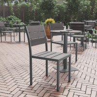Flash Furniture SB-CA108-GRY-GG Finch Commercial Grade Armless Patio Chair, Stackable Side Chair with Faux Teak Poly Slats and Metal Frame, Gray/Gray