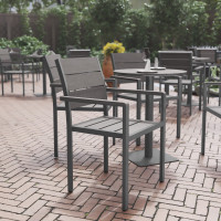 Flash Furniture SB-CA108-WA-GRY-GG Finch Commercial Grade Patio Chair with Arms, Stackable Side Chair with Faux Teak Poly Slats and Metal Frame, Gray/Gray