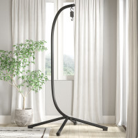 Flash Furniture SB-SH1STAND-GG Harvo Heavy Duty Commercial Grade All-Weather Hanging Hammock Chair C-Stand with Steel Offset Base and Hardware, 360 Degree Rotation, Black