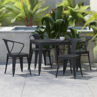Flash Furniture SB-T11C4-T-BK-GG Helvey Commercial 5 Piece Indoor-Outdoor Table and Chairs, 31.5