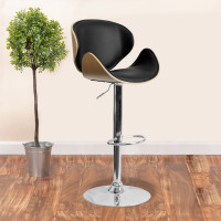 Flash Furniture Beech Bentwood Adjustable Height Bar Stool with Curved Black Vinyl Seat and Back SD-2203-BEECH-GG