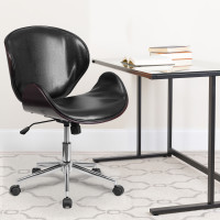 Flash Furniture SD-SDM-2240-5-MAH-BK-GG Mid-Back Mahogany Wood Swivel Conference Chair Black Leather