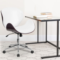 Flash Furniture SD-SDM-2240-5-MAH-WH-GG Mid-Back Mahogany Wood Swivel Conference Chair in White Leather