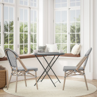 Flash Furniture SDA-AD642107-BLKWH-LTNAT-GG Marseille Indoor/Outdoor Commercial French Bistro Stacking Chair, Black/White Textilene Back and Seat, Bamboo Print Aluminum Frame in Light Natural