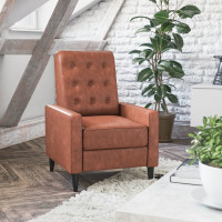 Flash Furniture SG-SX-80415N-BR-GG Ezra Mid-Century Modern LeatherSoft Upholstered Button Tufted Pushback Recliner in Cognac Brown for Residential & Commercial Use