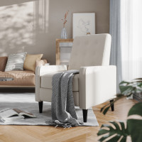 Flash Furniture SG-SX-80415N-CRM-GG Ezra Mid-Century Modern LeatherSoft Upholstered Button Tufted Pushback Recliner in Cream for Residential & Commercial Use