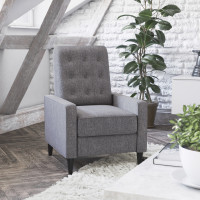 Flash Furniture SG-SX-80415N-GY-GG Ezra Mid-Century Modern Fabric Upholstered Button Tufted Pushback Recliner in Gray for Residential & Commercial Use