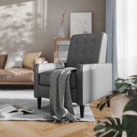 Flash Furniture SG-SX-80415N-LGY-GG Ezra Mid-Century Modern LeatherSoft Upholstered Button Tufted Pushback Recliner in Light Gray for Residential & Commercial Use