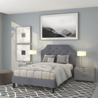Flash Furniture SL-BK4-F-LG-GG Brighton Full Size Tufted Upholstered Platform Bed in Light Gray Fabric 