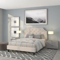 Flash Furniture SL-BK4-Q-B-GG Brighton Queen Size Tufted Upholstered Platform Bed in Beige Fabric 