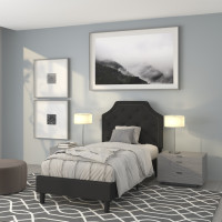 Flash Furniture SL-BK4-T-BK-GG Brighton Twin Size Tufted Upholstered Platform Bed in Black Fabric 