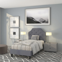 Flash Furniture SL-BK4-T-LG-GG Brighton Twin Size Tufted Upholstered Platform Bed in Light Gray Fabric 