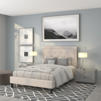 Flash Furniture SL-BK5-F-B-GG Roxbury Full Size Tufted Upholstered Platform Bed in Beige Fabric 