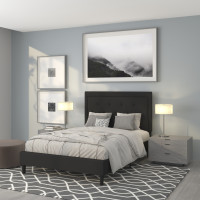 Flash Furniture SL-BK5-F-BK-GG Roxbury Full Size Tufted Upholstered Platform Bed in Black Fabric 