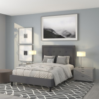 Flash Furniture SL-BK5-F-DG-GG Roxbury Full Size Tufted Upholstered Platform Bed in Dark Gray Fabric 
