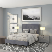 Flash Furniture SL-BK5-F-LG-GG Roxbury Full Size Tufted Upholstered Platform Bed in Light Gray Fabric 