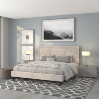 Flash Furniture SL-BK5-K-B-GG Roxbury King Size Tufted Upholstered Platform Bed in Beige Fabric 