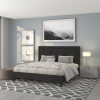 Flash Furniture SL-BK5-K-BK-GG Roxbury King Size Tufted Upholstered Platform Bed in Black Fabric 
