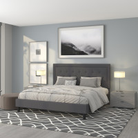 Flash Furniture SL-BK5-K-DG-GG Roxbury King Size Tufted Upholstered Platform Bed in Dark Gray Fabric 