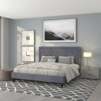 Flash Furniture SL-BK5-K-LG-GG Roxbury King Size Tufted Upholstered Platform Bed in Light Gray Fabric 