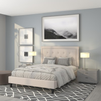 Flash Furniture SL-BK5-Q-B-GG Roxbury Queen Size Tufted Upholstered Platform Bed in Beige Fabric 