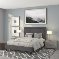 Flash Furniture SL-BK5-Q-DG-GG Roxbury Queen Size Tufted Upholstered Platform Bed in Dark Gray Fabric 