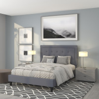 Flash Furniture SL-BK5-Q-LG-GG Roxbury Queen Size Tufted Upholstered Platform Bed in Light Gray Fabric 