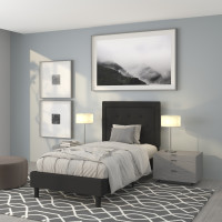 Flash Furniture SL-BK5-T-BK-GG Roxbury Twin Size Tufted Upholstered Platform Bed in Black Fabric 