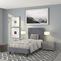 Flash Furniture SL-BK5-T-LG-GG Roxbury Twin Size Tufted Upholstered Platform Bed in Light Gray Fabric 
