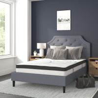 Flash Furniture SL-BM10-10-GG Brighton Full Size Tufted Upholstered Platform Bed in Light Gray Fabric with 10 Inch CertiPUR-US Certified Pocket Spring Mattress