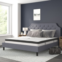 Flash Furniture SL-BM10-12-GG Brighton King Size Tufted Upholstered Platform Bed in Light Gray Fabric with 10 Inch CertiPUR-US Certified Pocket Spring Mattress