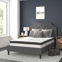 Flash Furniture SL-BM10-14-GG Brighton Full Size Tufted Upholstered Platform Bed in Dark Gray Fabric with 10 Inch CertiPUR-US Certified Pocket Spring Mattress